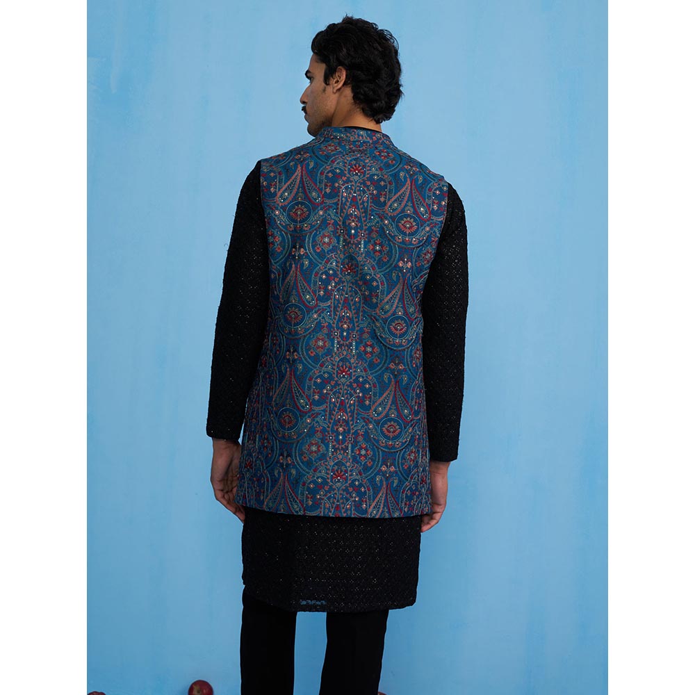 KALPRAAG Kashmiri Blue Kurta with Jacket and Pant