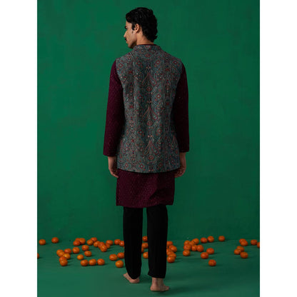 KALPRAAG Kashmiri Mehndi Kurta with Jacket and Pant