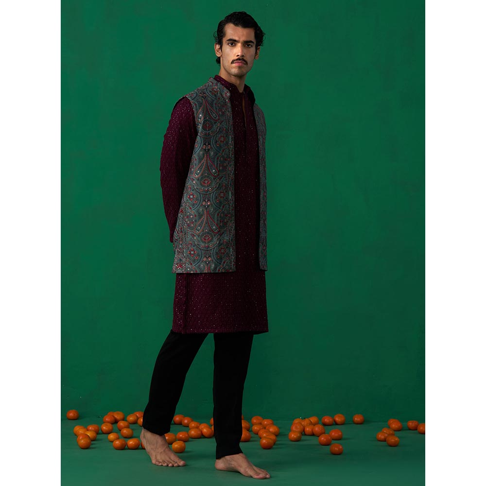 KALPRAAG Kashmiri Mehndi Kurta with Jacket and Pant