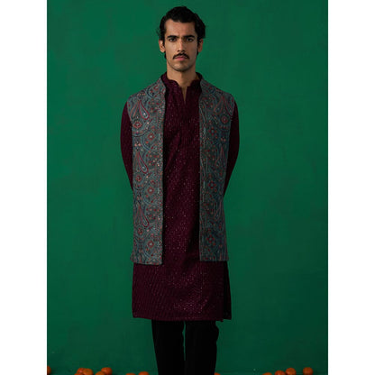 KALPRAAG Kashmiri Mehndi Kurta with Jacket and Pant