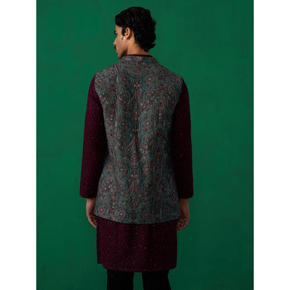 KALPRAAG Kashmiri Mehndi Kurta with Jacket and Pant