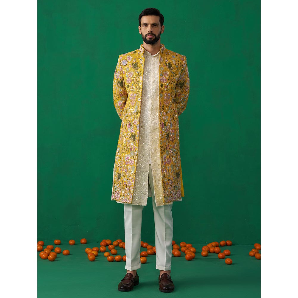 KALPRAAG Poolpankh Haldi Kurta with Jacket and Pant