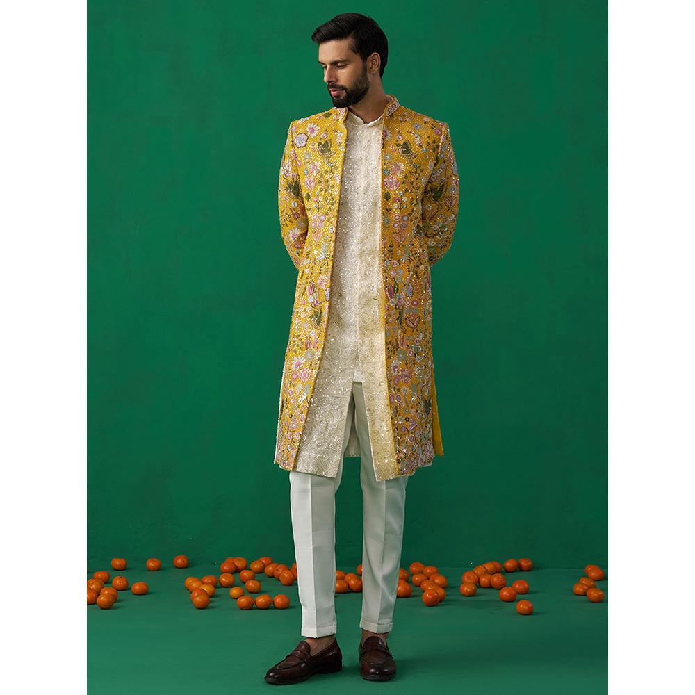 KALPRAAG Poolpankh Haldi Kurta with Jacket and Pant