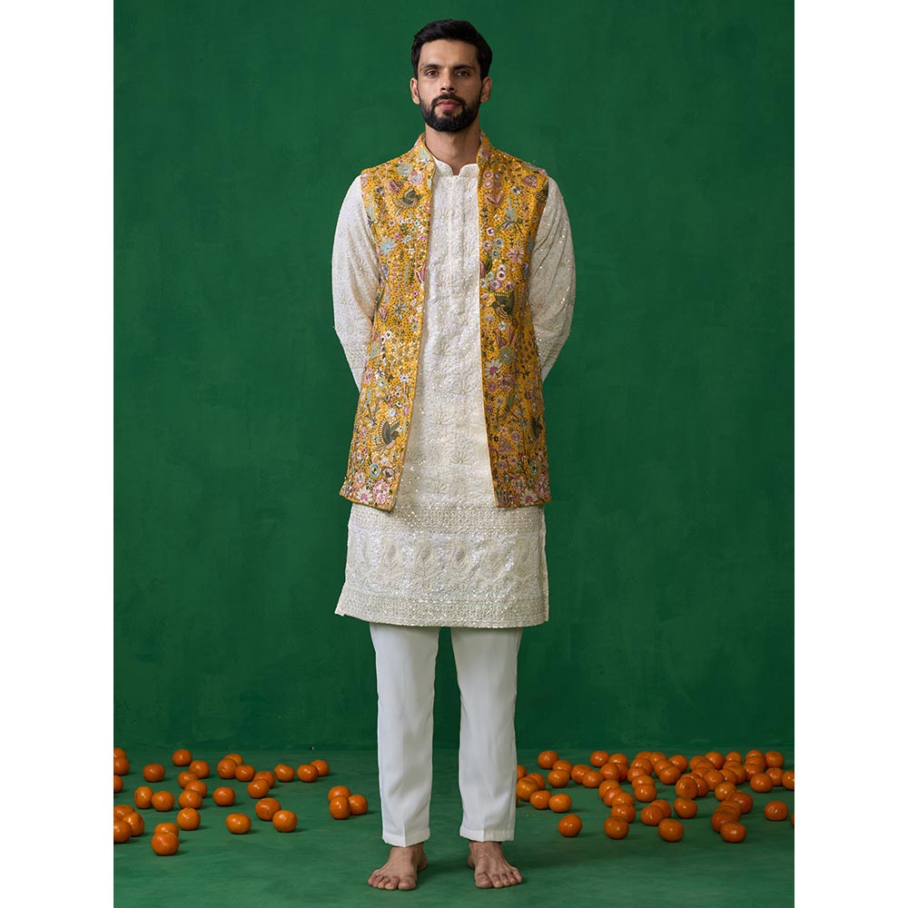 KALPRAAG Poolpankh Haldi Kurta with Jacket and Pant