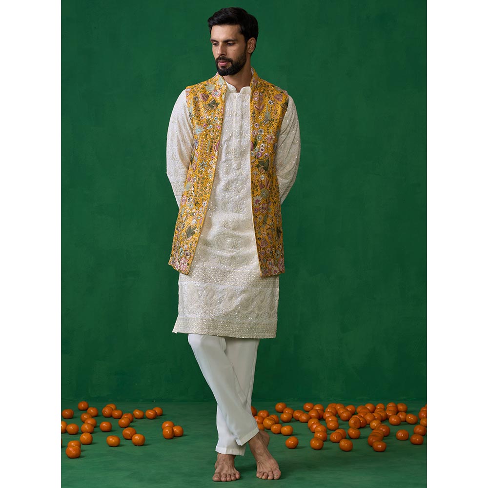 KALPRAAG Poolpankh Haldi Kurta with Jacket and Pant