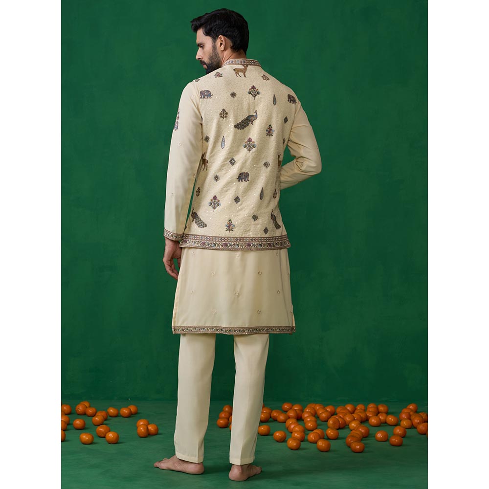 KALPRAAG Ramayan Cream Kurta with Jacket and Pant