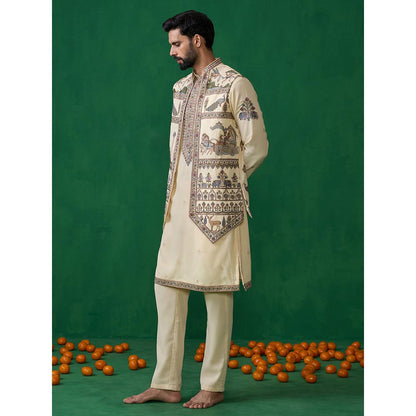 KALPRAAG Ramayan Cream Kurta with Jacket and Pant
