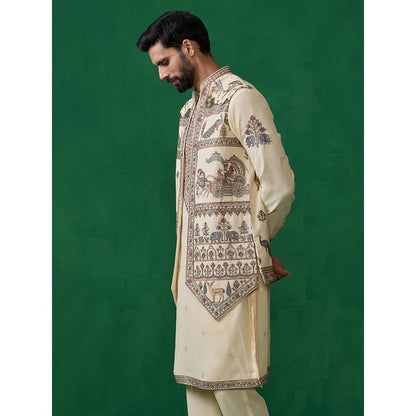 KALPRAAG Ramayan Cream Kurta with Jacket and Pant
