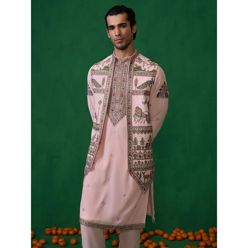KALPRAAG Ramayan Pink Kurta with Jacket and Pant