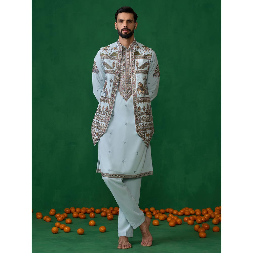 KALPRAAG Ramayan Skyblue Kurta with Jacket and Pant