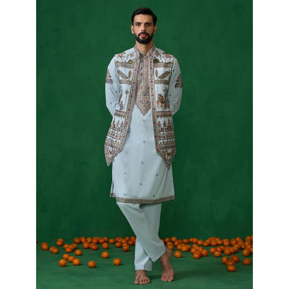 KALPRAAG Ramayan Skyblue Kurta with Jacket and Pant