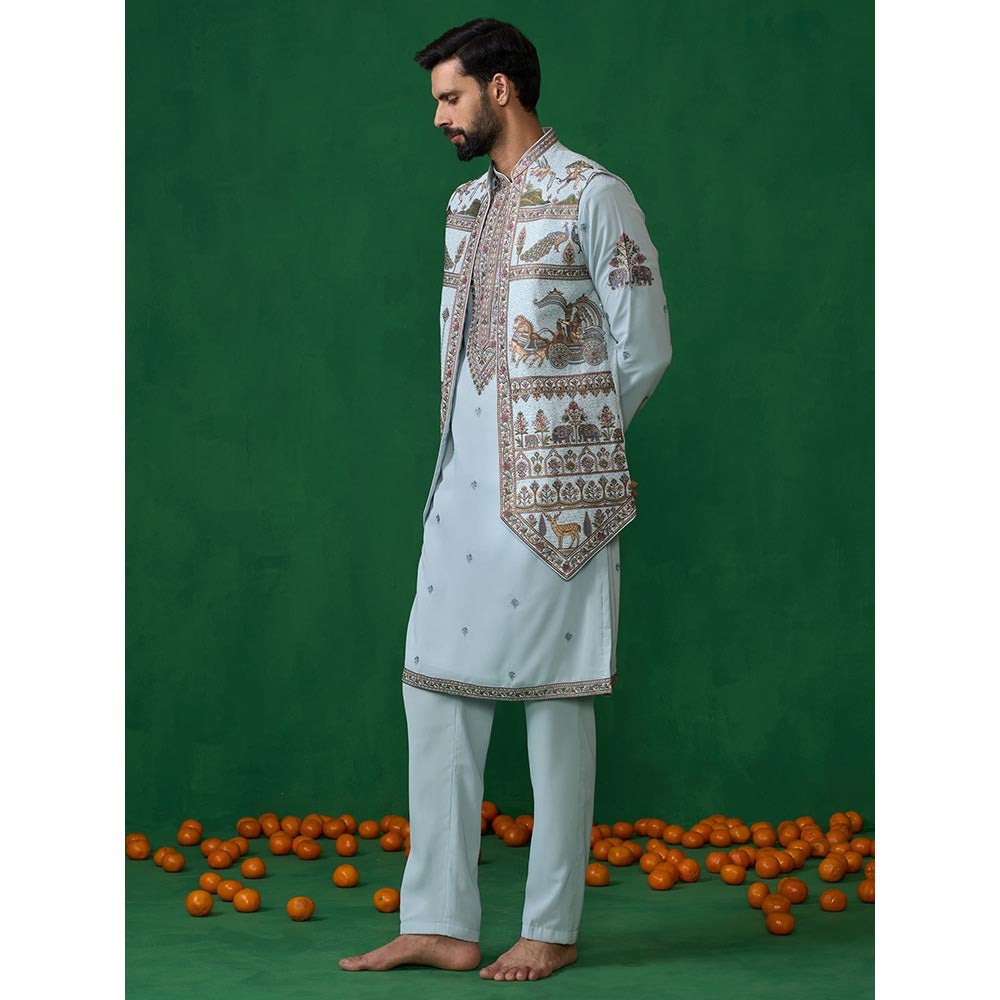 KALPRAAG Ramayan Skyblue Kurta with Jacket and Pant