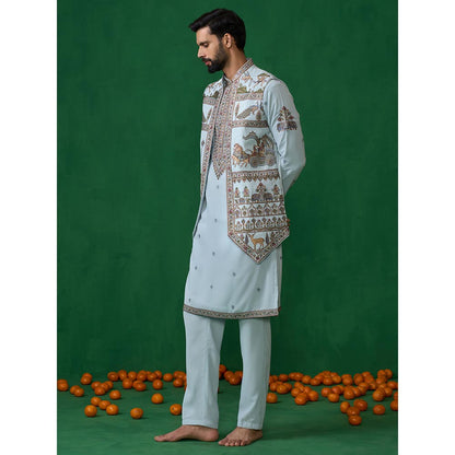 KALPRAAG Ramayan Skyblue Kurta with Jacket and Pant