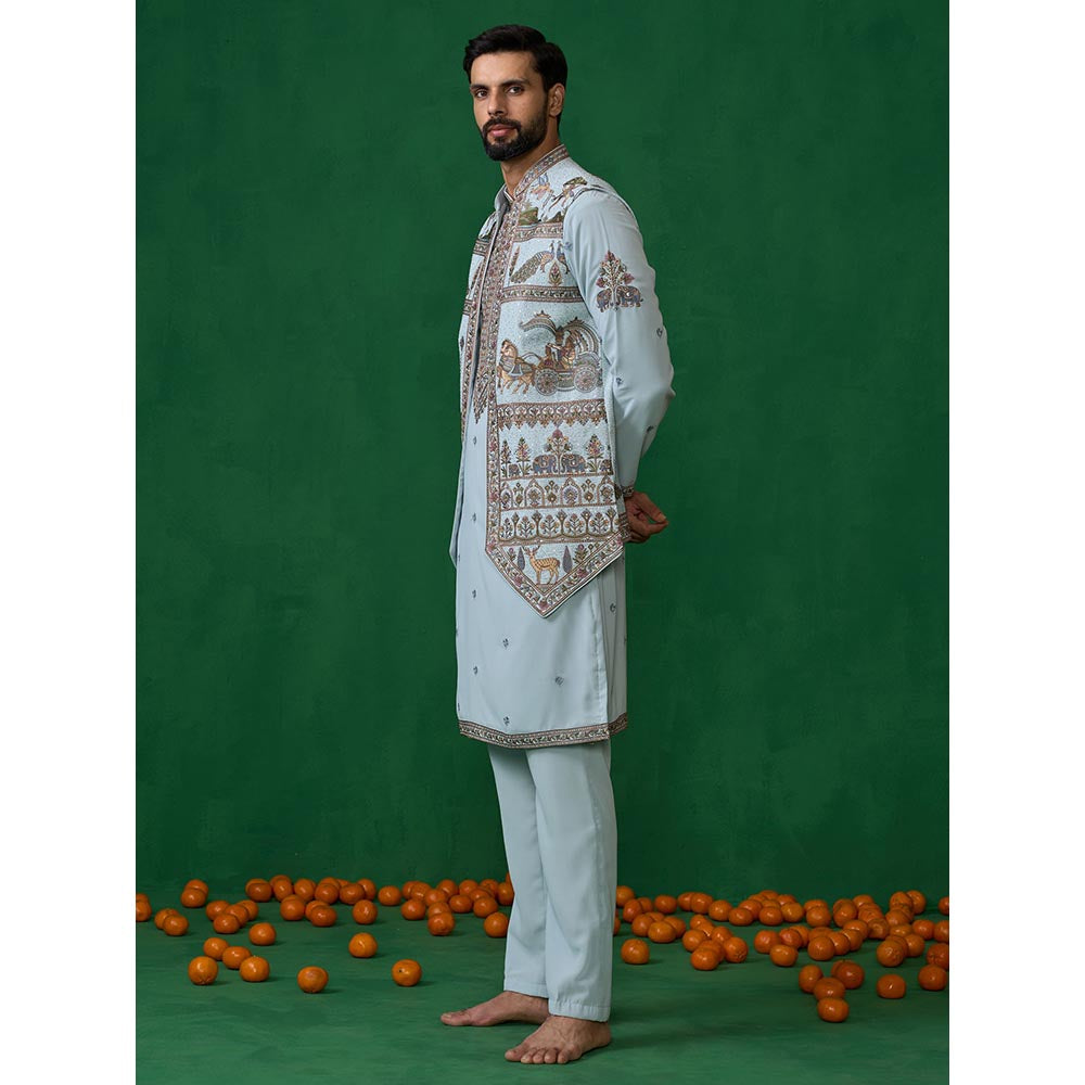 KALPRAAG Ramayan Skyblue Kurta with Jacket and Pant