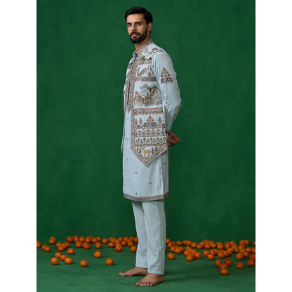 KALPRAAG Ramayan Skyblue Kurta with Jacket and Pant