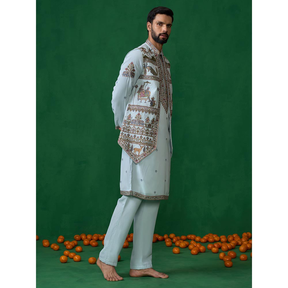 KALPRAAG Ramayan Skyblue Kurta with Jacket and Pant