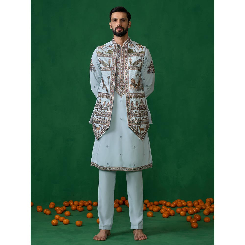 KALPRAAG Ramayan Skyblue Kurta with Jacket and Pant