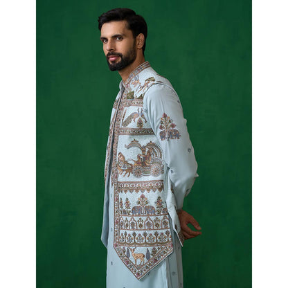 KALPRAAG Ramayan Skyblue Kurta with Jacket and Pant