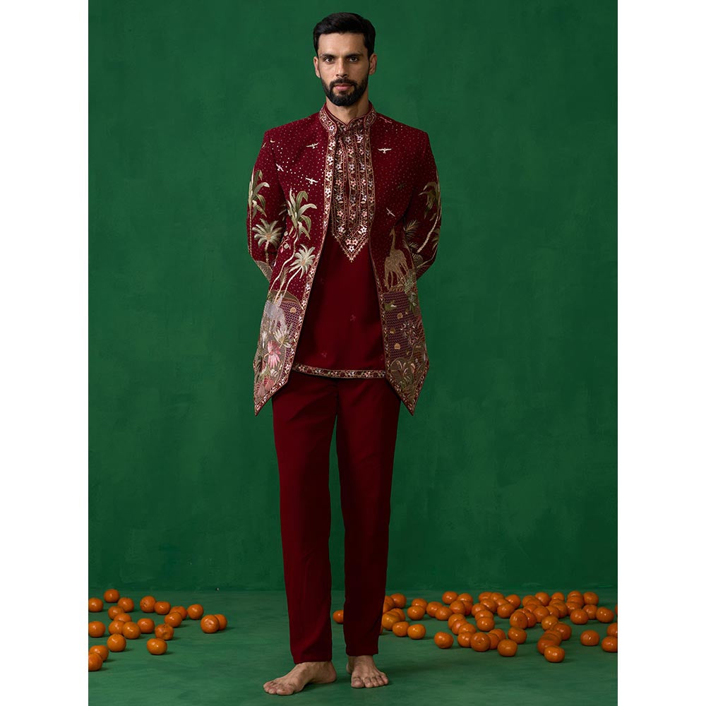 KALPRAAG Forest Maroon Jodhpuri with Jacket and Pant
