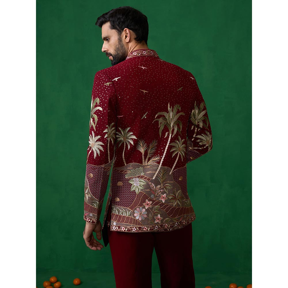 KALPRAAG Forest Maroon Jodhpuri with Jacket and Pant
