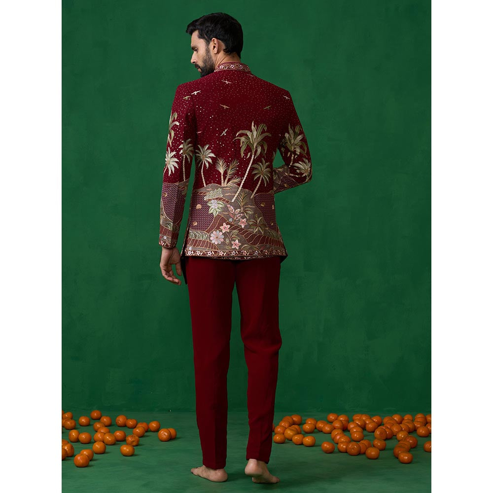 KALPRAAG Forest Maroon Jodhpuri with Jacket and Pant