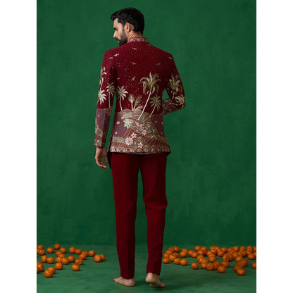 KALPRAAG Forest Maroon Jodhpuri with Jacket and Pant
