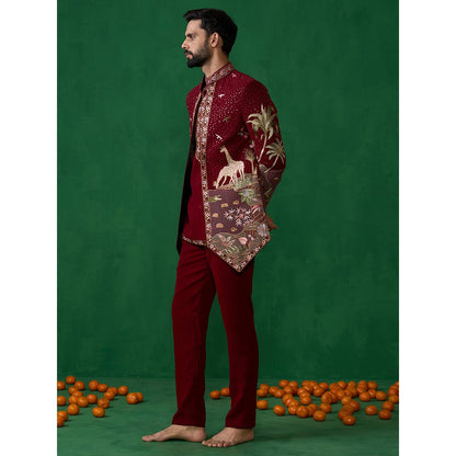 KALPRAAG Forest Maroon Jodhpuri with Jacket and Pant
