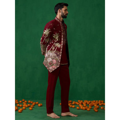 KALPRAAG Forest Maroon Jodhpuri with Jacket and Pant