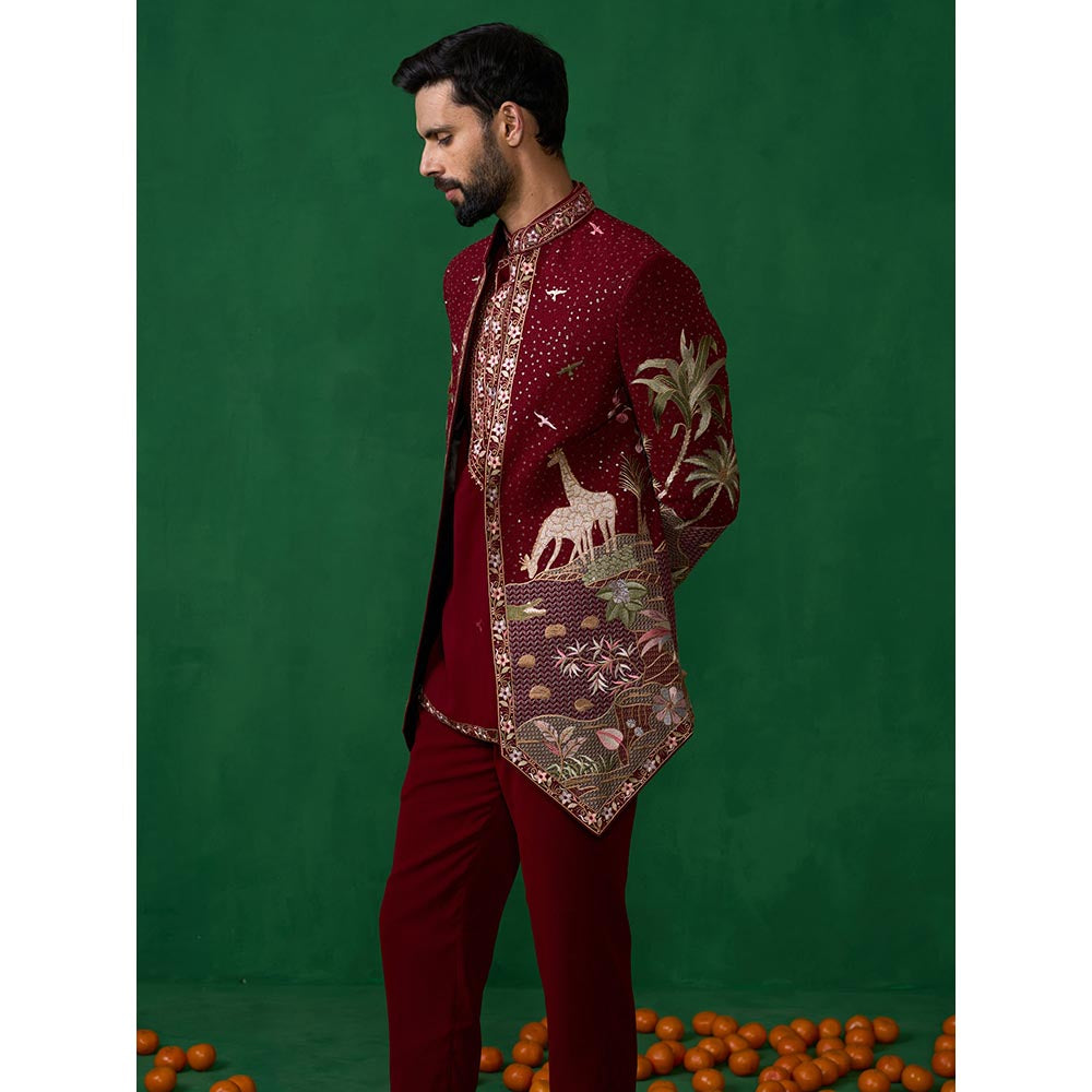 KALPRAAG Forest Maroon Jodhpuri with Jacket and Pant