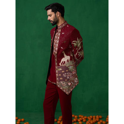 KALPRAAG Forest Maroon Jodhpuri with Jacket and Pant