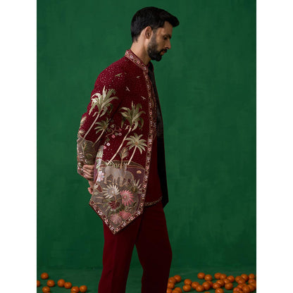 KALPRAAG Forest Maroon Jodhpuri with Jacket and Pant
