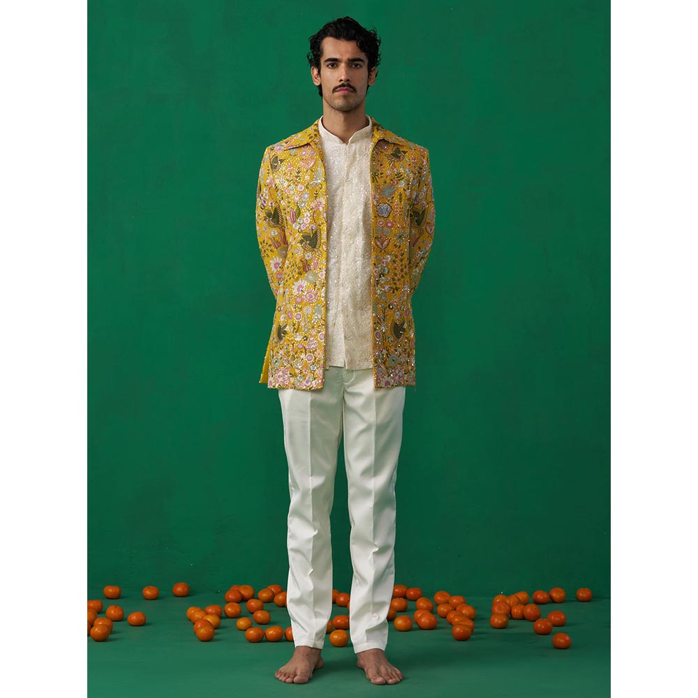 KALPRAAG Poolpankh Haldi Jodhpuri with Jacket and Pant