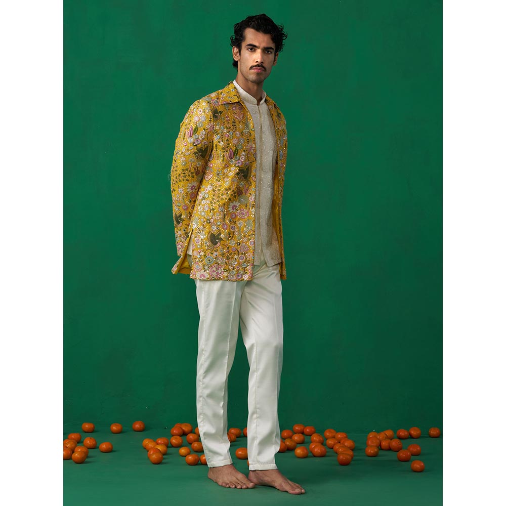 KALPRAAG Poolpankh Haldi Jodhpuri with Jacket and Pant