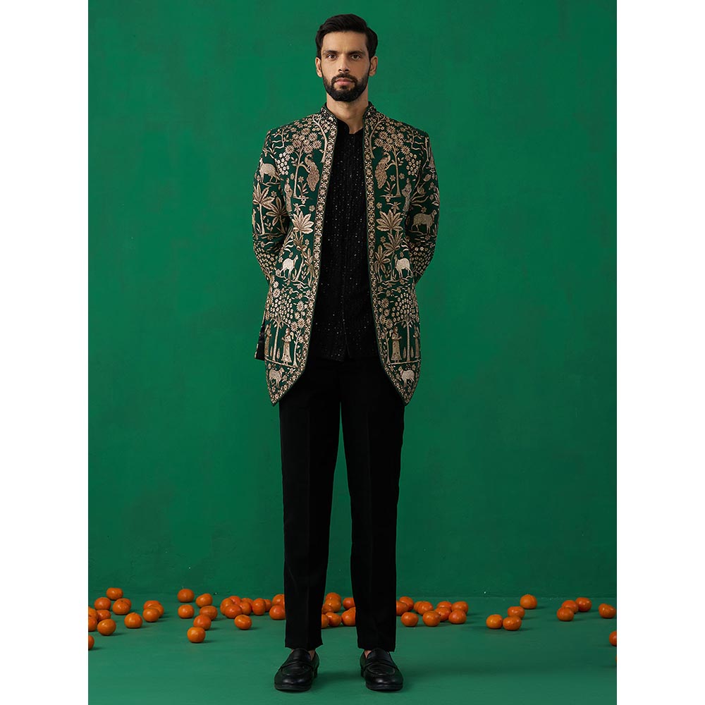 KALPRAAG Pichwai Green Jodhpuri with Shirt and Pant