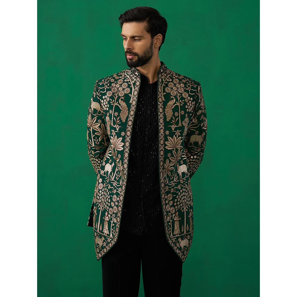 KALPRAAG Pichwai Green Jodhpuri with Shirt and Pant