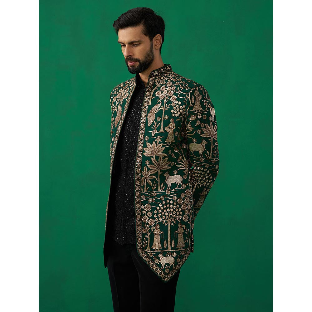 KALPRAAG Pichwai Green Jodhpuri with Shirt and Pant