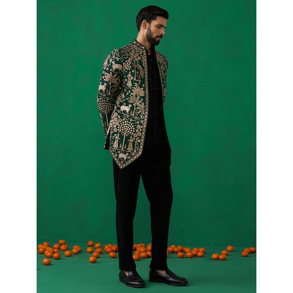 KALPRAAG Pichwai Green Jodhpuri with Shirt and Pant