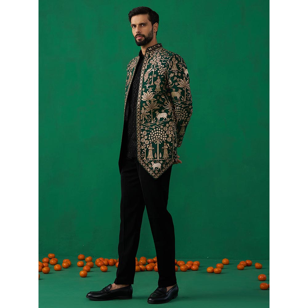 KALPRAAG Pichwai Green Jodhpuri with Shirt and Pant