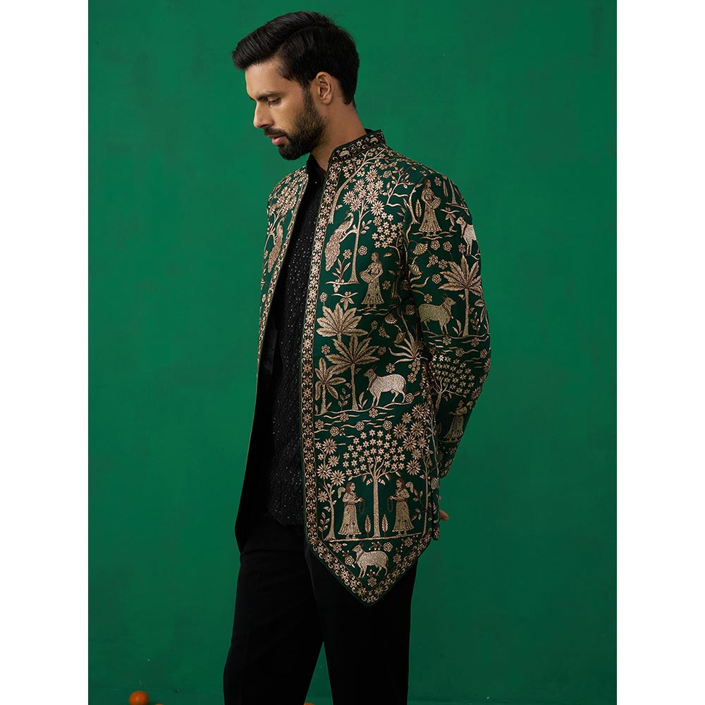 KALPRAAG Pichwai Green Jodhpuri with Shirt and Pant
