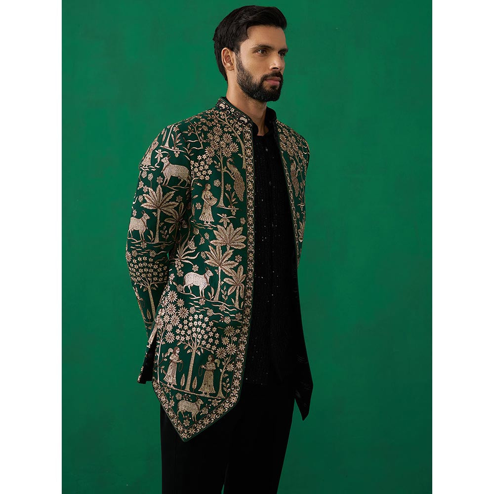 KALPRAAG Pichwai Green Jodhpuri with Shirt and Pant