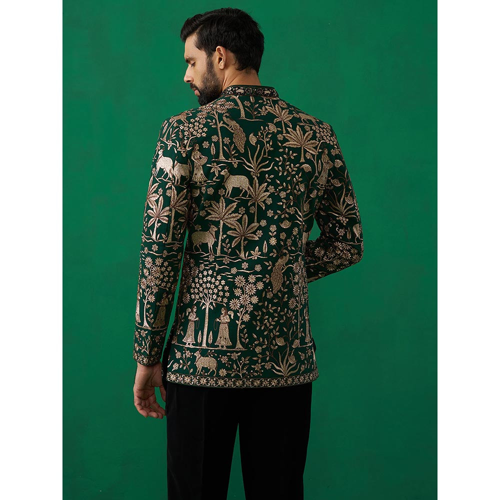 KALPRAAG Pichwai Green Jodhpuri with Shirt and Pant