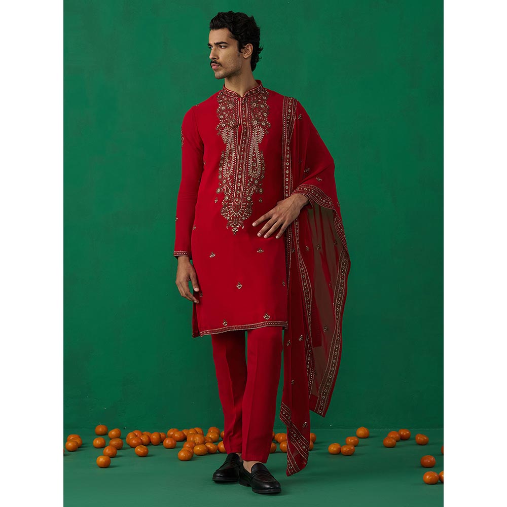 KALPRAAG Arabic Red Kurta with Pant and Dupatta
