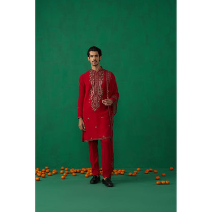 KALPRAAG Arabic Red Kurta with Pant and Dupatta