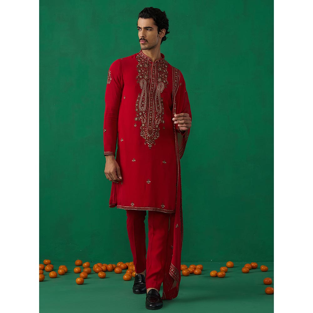 KALPRAAG Arabic Red Kurta with Pant and Dupatta