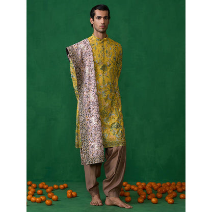 KALPRAAG Bird Haldi Kurta with Patiyala and Dupatta