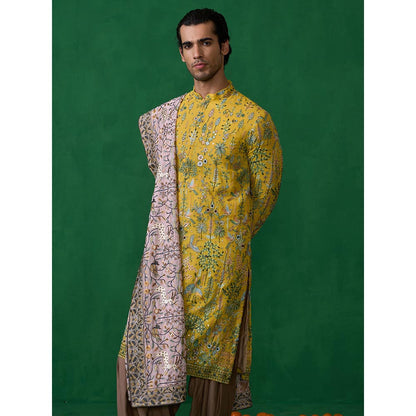 KALPRAAG Bird Haldi Kurta with Patiyala and Dupatta