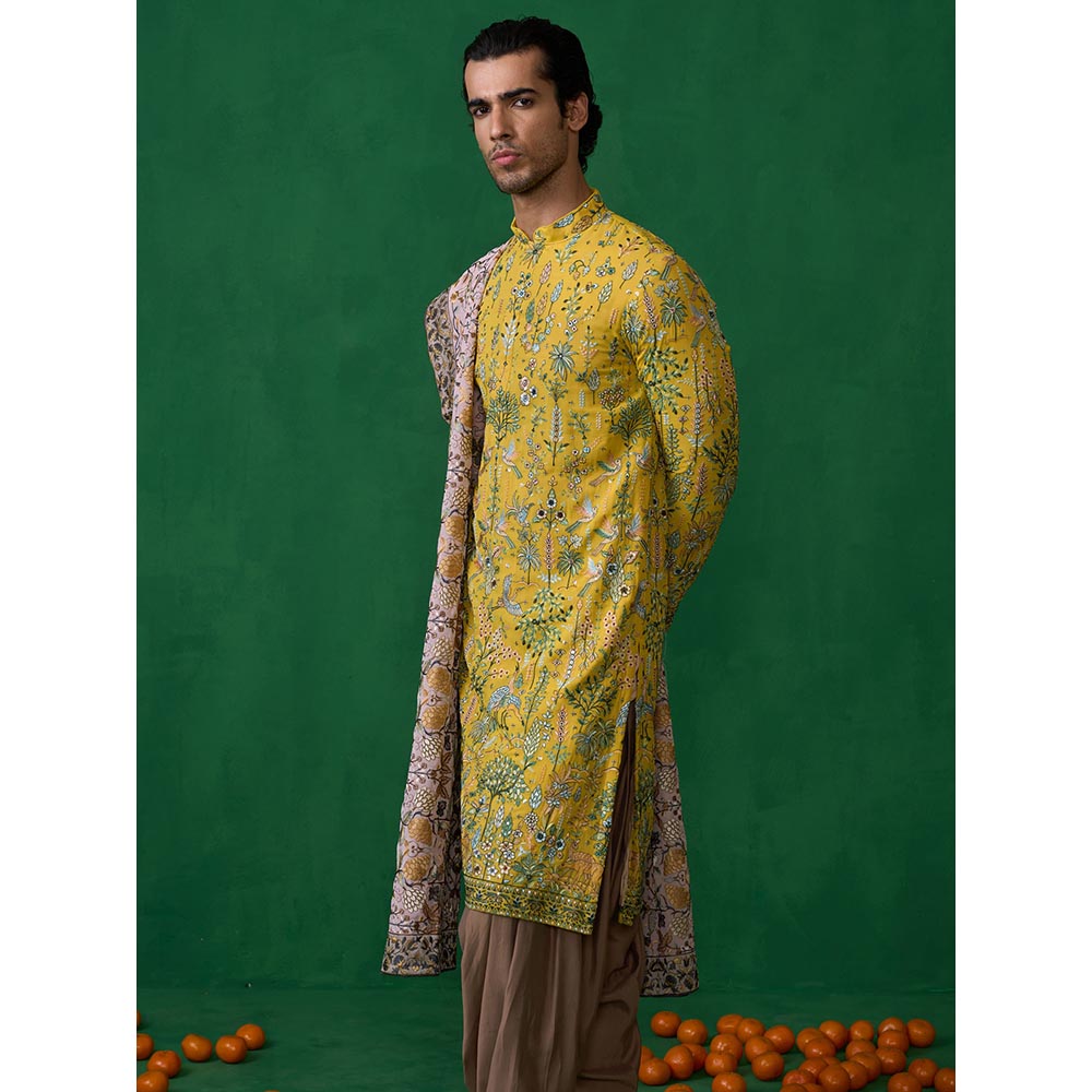 KALPRAAG Bird Haldi Kurta with Patiyala and Dupatta