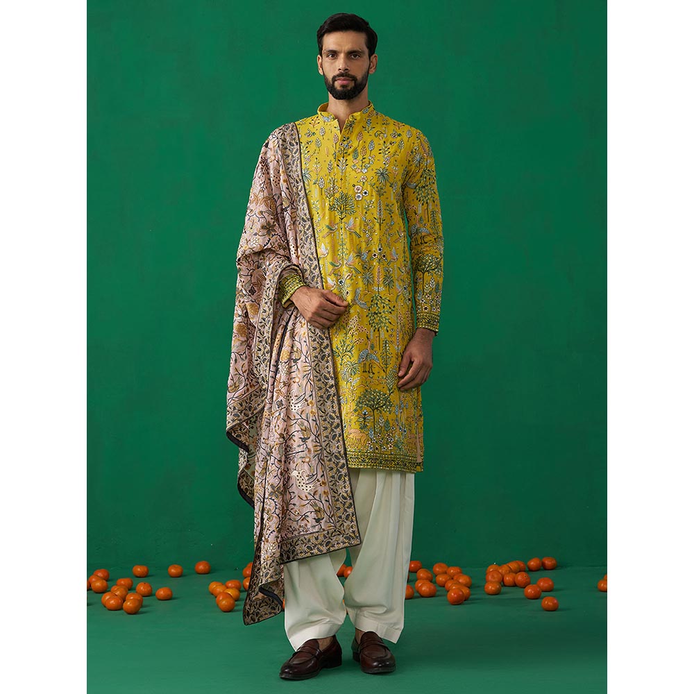 KALPRAAG Bird Haldi Kurta with Patiyala and Dupatta
