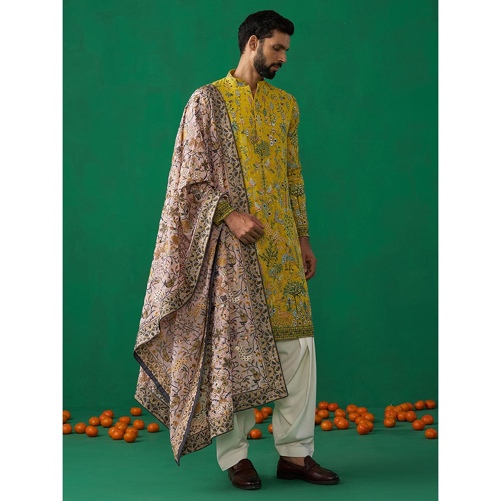 KALPRAAG Bird Haldi Kurta with Patiyala and Dupatta