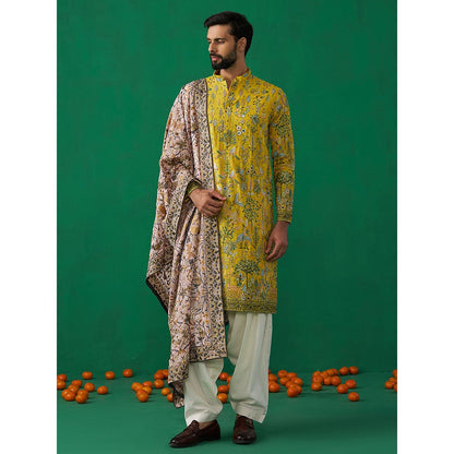 KALPRAAG Bird Haldi Kurta with Patiyala and Dupatta